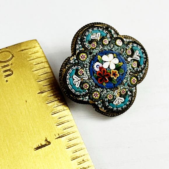 Antique Micro Mosaic Floral Brooch Pin Victorian Made in Italy - Picture 4 of 6